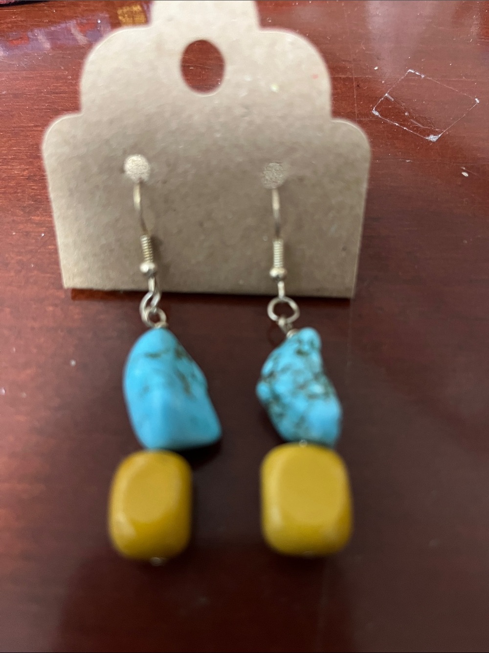 Turquoise Blue & Mustard Yellow Stone Dangle Earrings